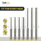 sds plus masonry drill bits lineup with bit tip flute and shank visualization various sizes